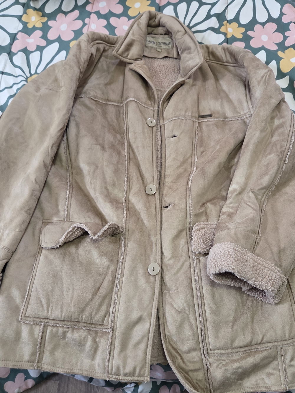 Vintage Vroom & Dreesmann Faux Shearling Jacket Coat Brown Size XL